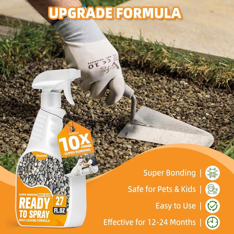 Shabebe Rock Glue for Landscaping with Sprayer 27oz, Ready-to-Use Mulch & Gravel Binder, Fast-Dry No Dilution, Weather-Resistant Spray Rock Glue for Garden Beds, Pea Gravel & Small Stone - Image 2